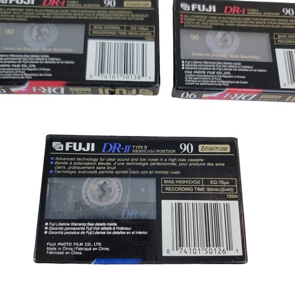 FUJI High Bias Audio Cassete Blank Media 90 Min Set of (2) DR-1 & (1) DR-2 NIP - Picture 6 of 8